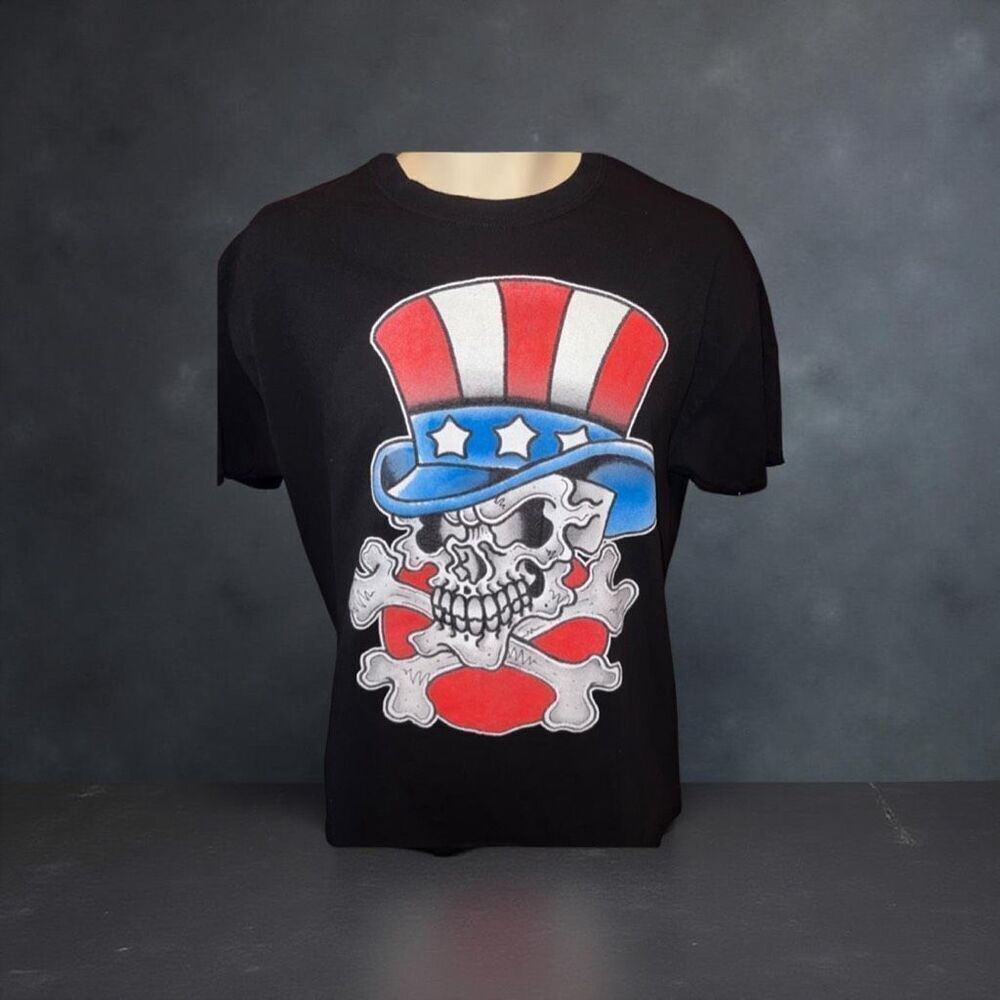 Gildan Sek Apparel USA Top Hat Skull T Shirt Size Large #62